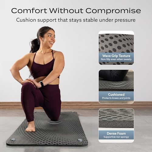 PT Pro Suction Cup Yoga Mat – 24x72 Non-Slip Exercise Mat with 4 Screw-On Suction Cups, 1/2in Thick Cushioned Workout Mat with Carry Strap for Tile, Laminate & Concrete – (Patent Pending) - color: Gray