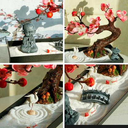 Mini Zen Garden for Desk - Buddha Bonsai Wax Sand Garden Kit Beautiful Japanese Decor Gift Set for Home, Office Desk Zen Sand Tray Therapy Desktop Meditation Room Accessories