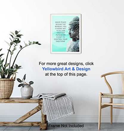 Buddhism Buddha Statue Art Print - Inspirational Motivational Zen Quote Wall Decor for Bathroom, Home, Apartment, Spa, Yoga or Meditation Room - Unique Gift for New Age Fan Women - 8x10 Blue Picture - size: 8"L x 10"W, style: Unframed