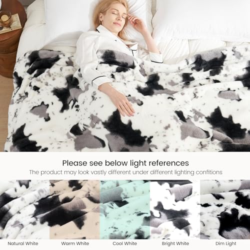 Cozy Bliss Cow Print Faux Fur Throw Blanket, Animal Printed Blankets Super Soft Warm Thick Fluffy Throws Home Decor for Couch Bed Sofa Women (Black&Grey Cow, 50x60 Inches)