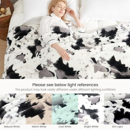 Cozy Bliss Cow Print Faux Fur Throw Blanket, Animal Printed Blankets Super Soft Warm Thick Fluffy Throws Home Decor for Couch Bed Sofa Women (Black&Grey Cow, 50x60 Inches)
