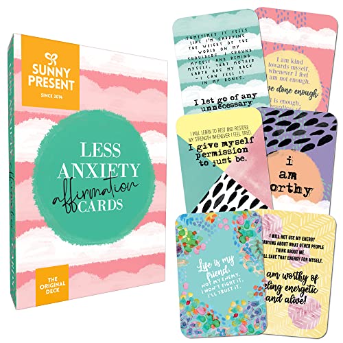 Less Anxiety Affirmation Cards - 45 Beautifully Illustrated Self Care Cards to Help Stress & Anxiety, Relaxation
