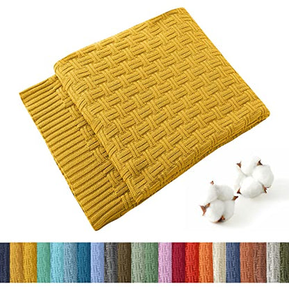 TREELY 100% Cotton Knitted Throw Blanket Couch Cover Blanket(50 x 60 Inches, Gold Yellow) - color: Gold Yellow, size: Throw (50 in x 60 in)
