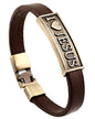 Men Punk Alloy Leather Bracelet Cross Bracelet Bangle Wristband - color: Jesus