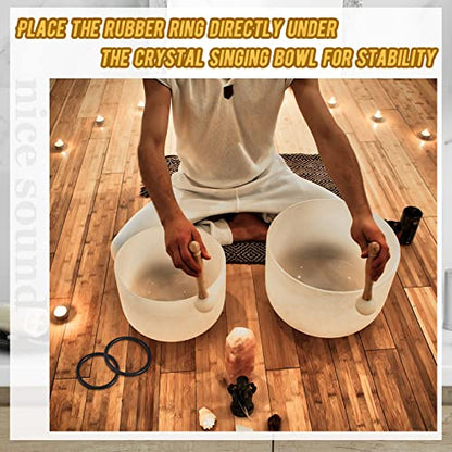 Nuanchu 4 Pcs Crystal Singing Bowl Mallet Bowl Striker and O Ring Set, Include 2 Rubber Head Wood Handle Mallet with 2 Rubber O Rings for Playing Crystal Singing Tool Buddhist Meditation Yoga
