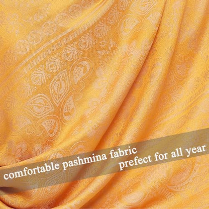Pashmina Shawl Wrap with Ethnic Paisley Two Tone Jacquard Scarf for Women - color: Orange