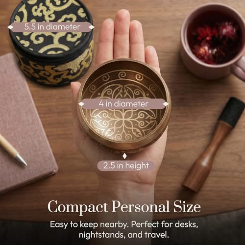 Silent Mind Tibetan Singing Bowl Set – Easy to Play & Beginner Friendly Meditation Bowl with Cushion, Mallet & Case | Stress Relief & Mindfulness | Gift-Ready - color: Cosmic Gold, size: With Case
