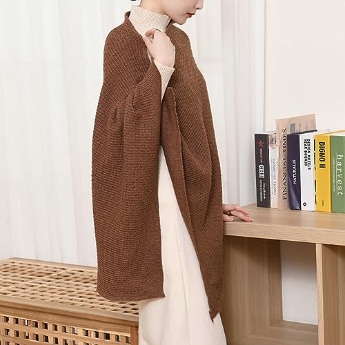 Shawl Wraps Women Fashion Knitted Shawls and Wraps Cardigan Cape Crochet Winter Shoulder Top Sweater Shawl Scarf - color: A Dark Coffee