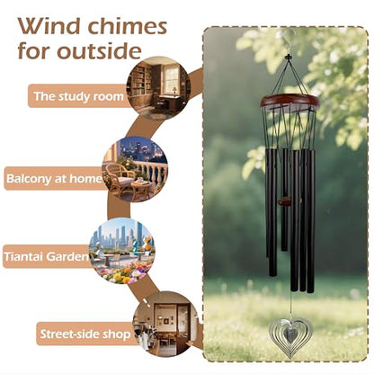 28'' Wind Chimes with Heart Spinner, Aluminum Hanging Metal Wind Catcher for Outdoor Decor, Garden, Patio Decoration - size: 28''
