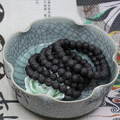 Keleny Gem Semi Precious Gemstones 8mm Natural Stone Round Beads Rock Crystal Jasper Stretch Bracelet 7 Inch Unisex - color: Black Lava