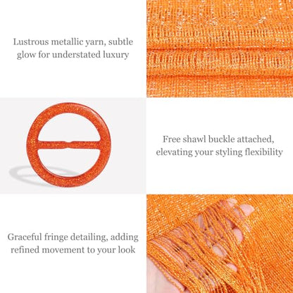 Sumolux Shawls Wraps for Evening Dresses Metallic Glitter Shawls Scarf for Women Sparkling Wedding with Free Buckle - color: Orange