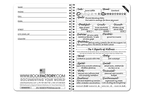 BookFactory Wellness Journal/Personal Health Diary/Mental and Physical Wellness Book - 100 Pages, Wire-O, 6'' x 9'' (DX) (Made in USA) - style: Wellness Wire-O