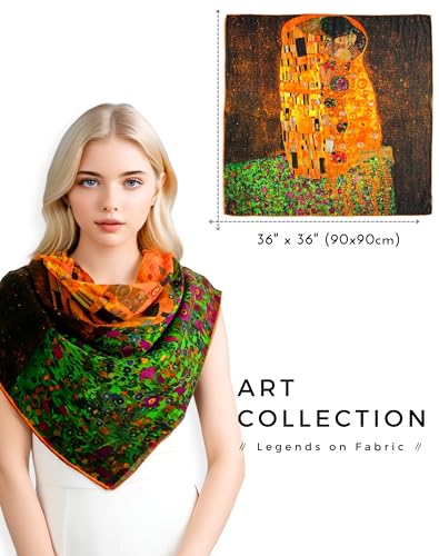PoeticEHome Cashmere Scarf Wrap 36"x36" - Featherlight & Wrinkle-Free Artistic Square Shawl for Travel & Office, Gift Ready - color: The Kiss - 36"