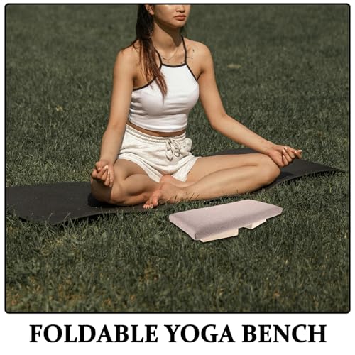 Hemoton Folding Meditation Bench Stool Wooden Ergonomic Auxiliary Chair Milk Tea Color Portable Foldable Seat for Yoga Prayer and Mindful Sitting