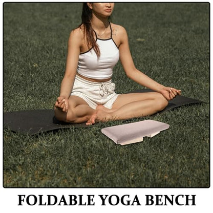 Hemoton Folding Meditation Bench Stool Wooden Ergonomic Auxiliary Chair Milk Tea Color Portable Foldable Seat for Yoga Prayer and Mindful Sitting