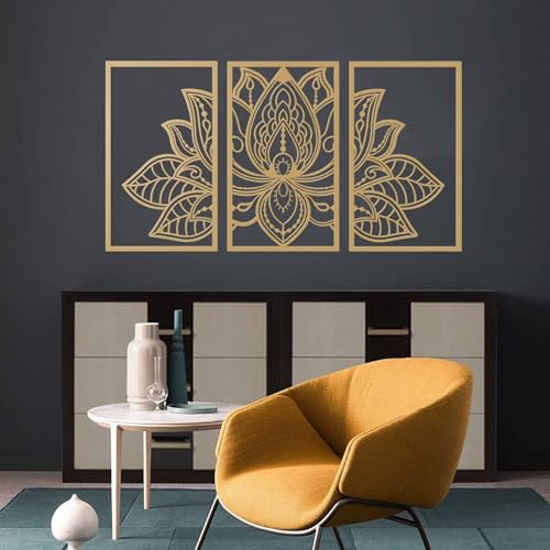 Resama 3 Pcs Lotus Flower Wall Art Decor Metal Mandala Wall Decor Unique Lotus Flower Wall Art for Living Room, Bedroom, Office and Yoga Room Hanging Decor(Gold,Large) - color: Gold, size: 43L" x 22W"