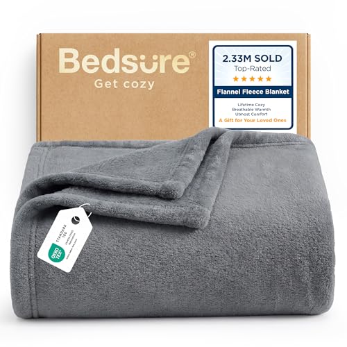 Bedsure GentleSoft Fleece Throw Blanket for Couch Grey - Lightweight Plush Fuzzy Cozy Soft Blankets and Throws for Sofa, Couch, Travel, Camping, 50x60 inches - color: Grey, size: Throw (50" X 60")