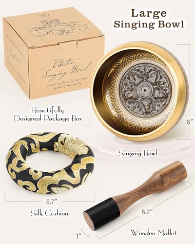 Tibetan Singing Bowls, Authentic Meditation Sound Bowls Handcrafted in Nepal for Yoga, Chakra Healing, Mindfulness, Self Care Spiritual Gifts for Women - color: 6" Buddha-Wave
