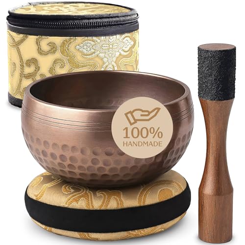 Silent Mind Tibetan Singing Bowl Set – Easy to Play & Beginner Friendly Meditation Bowl with Cushion, Mallet & Case | Stress Relief & Mindfulness | Gift-Ready - color: Brown Glossy, size: With Case