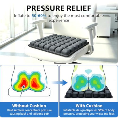 Inflatable Seat Cushion, Pressure Relief Airplane Seat Cushion for Long Flights Without Air Pump, Portable Car Seat Cushions,Office Chair Wheelchair Cushions Relief Discomfort in Coccyx&Buttock - color: Square