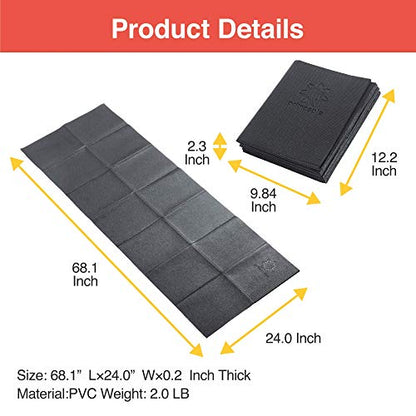 Primasole Folding Yoga Travel Pilates Mat Foldable Easy to Carry to Class Beach Park Tear resistant Travel Picnics 4mm Thick 9 Colors - color: Black