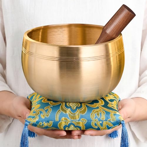Tibetan Singing Bowls, Authentic Meditation Sound Bowls Handcrafted in Nepal for Yoga, Chakra Healing, Mindfulness, Self Care Spiritual Gifts for Women - color: 6" Blue
