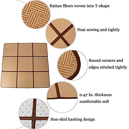 Nisorpa 71'' x 71'' Japanese Rug Tatami Rug Mat 0.47'' Thick Japanese Floor Mattress Rattan Non-Slip Breathable Memory Foam Area Rug Bedroom Tatami Mat, Brown - color: Brown