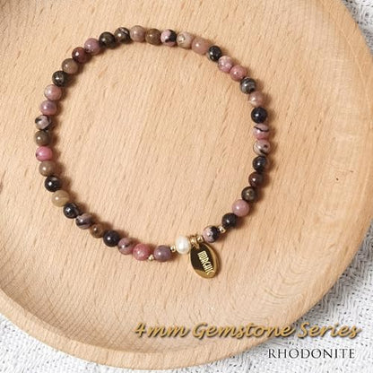 Morchic 4mm Natural Gemstone Beads Stretch Bracelet for Women, With Freshwater Pearls, Energy Gem Birthday Gift for Her 7.2” - color: Rhodonite