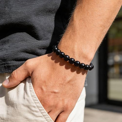 Handmade Stretch Elastic Bracelet Natural Stone Crystal Healing Power Energy Gifts for Reiki Nature's Beauty and Spiritual Essence Unisex 6mm - color: Black Agate