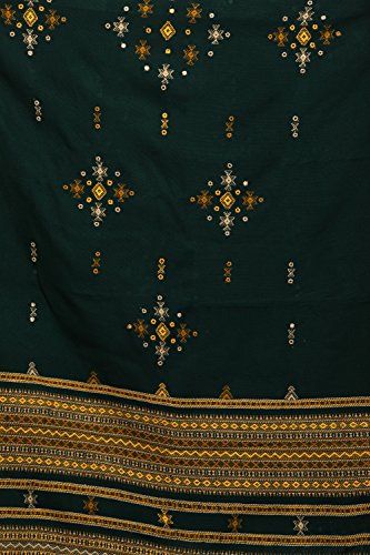 Exotic India Shawl from Kutch with Embroidered Bootis and Mirrors - Wool - color: Alpine Green