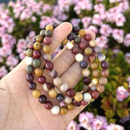 Adabele 1pc Natural Stretch Gemstone Bracelet 8mm (0.31") Bead 7" to 8.5 inch Healing Crystal Energy Quartz Chakra Jewelry Women Unisex Birthday Gift - color: Mookaite jasper, size: 8.5 inch