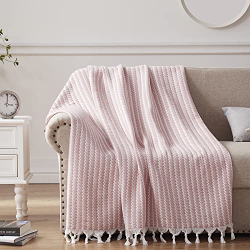 SE SOFTEXLY Muslin Blanket Throw 50x60, Jacquard Summer Cooling Blanket Cozy Organic Egyptian Cotton Bed Spread for Bed Couch Breathable Lightweight Keep Body Cool for Hot Sleepers - color: Vertical Pink
