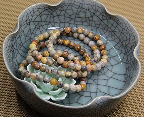 Angelstones Handmade Natural Healing Gemstone 6mm Round Beads Stretch Crystal Bracelet 7 Inch Unisex - color: Crazy Lace Agate