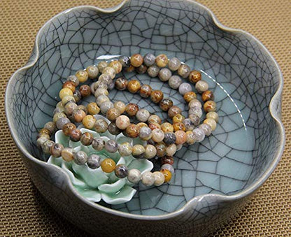 Angelstones Handmade Natural Healing Gemstone 6mm Round Beads Stretch Crystal Bracelet 7 Inch Unisex - color: Crazy Lace Agate