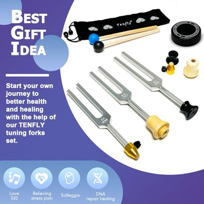 Solfeggio Tuning Fork Set - 10 Silver Tuning Forks Perfect for DNA Healing with Exquisite Aluminum Gift Box (174 Hz, 285 Hz, 396 Hz, 417 Hz, 432Hz, 528 Hz, 639 Hz, 741 Hz 852 Hz, 963 Hz) - color: Solfeggio silver B