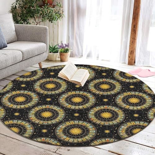 Ultra Soft Memory Foam Circular Mat for Bedroom Laundry Room, Skid Resistant Astrology Tarot Original Sun Art Black Throw Bath Rugs Abstract Decor, 60 Inch Diameter - color: Pattern 405, size: diameter-60 inch