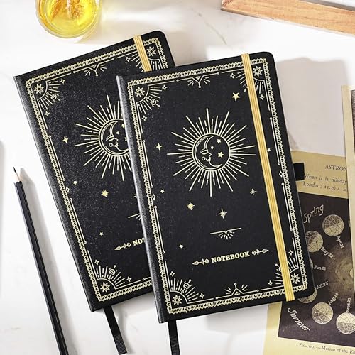 Artfan Ruled Notebook/Journal – Premium Thick Paper Classic Writing Notebook with Pocket + Page Dividers Gifts, Banded, Large, 128 Pages, Hard Cover, Lined (5.3" x 8.26") - Goddess Of the Moon - color: BLACK5