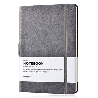 Lemome Thick Classic Notebook with Pen Loop - A5 College Ruled Hardcover Writing Notebook with Pocket + Page Dividers Gifts, Banded, Large, 180 Pages, 8.4 x 5.7 in - color: Gray