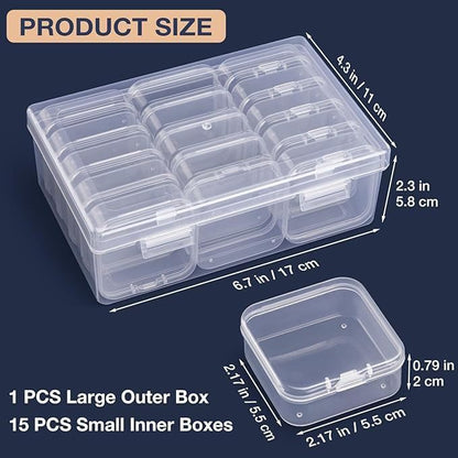 15 Grid Organizers Plastic Storage Containers Transparent Rectangle Bead Storage Box with Hinged Lid Clear Craft Supply Case