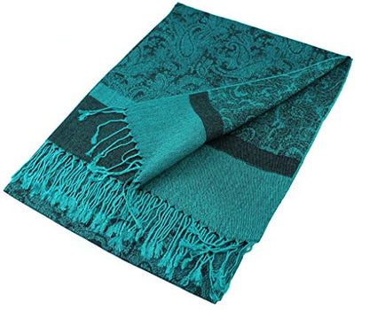 PASKMLNA Paisley Jacquard Pashmina Shawl Wrap Scarf Stole - color: Peacock Green
