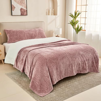 Super Soft Flannel Fleece Throw Blanket, Lightweight Cozy Warm Leaves Textured Plush Blanket for Bed Couch Sofa, 60 x 80 Inches, Dusty Rose - color: Dusty Rose, size: 60x80 IN