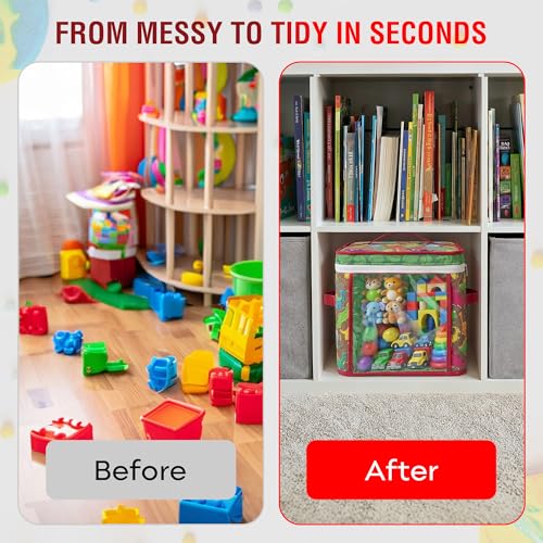 12" Soft Side Zipper Toy Storage Bag, Quilt Pattern Cloth Cube, Reusable,Clear Bag, Playroom, Bedroom & Puzzles Board Game Organizers And Storage Bin, Dinosaurs & Leaves Design - color: Dinosaur