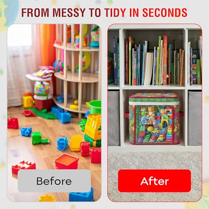 12" Soft Side Zipper Toy Storage Bag, Quilt Pattern Cloth Cube, Reusable,Clear Bag, Playroom, Bedroom & Puzzles Board Game Organizers And Storage Bin, Dinosaurs & Leaves Design - color: Dinosaur