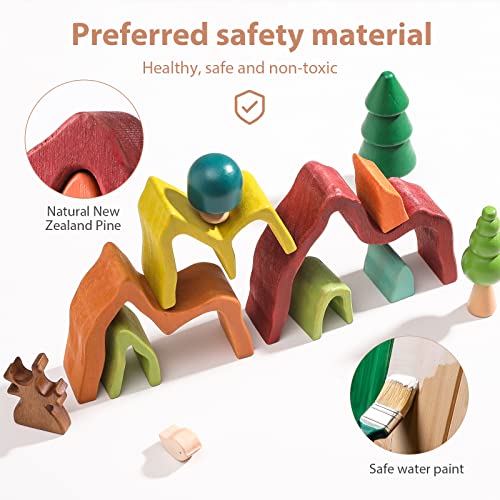 JETM·HH Wooden Rainbow Stacking Toy | House Bulding Block | Montessori Geometry Educational Stacking Game | Learning Educational Toys for Kids Baby Toddler（Volcano） - color: Volcano