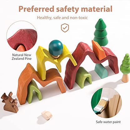 JETM·HH Wooden Rainbow Stacking Toy | House Bulding Block | Montessori Geometry Educational Stacking Game | Learning Educational Toys for Kids Baby Toddler（Volcano） - color: Volcano