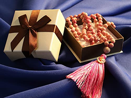 COAI OM Charm Hand Knotted Tassel 108 Mala Beads Necklace - color: Rhodonite, size: 8mm
