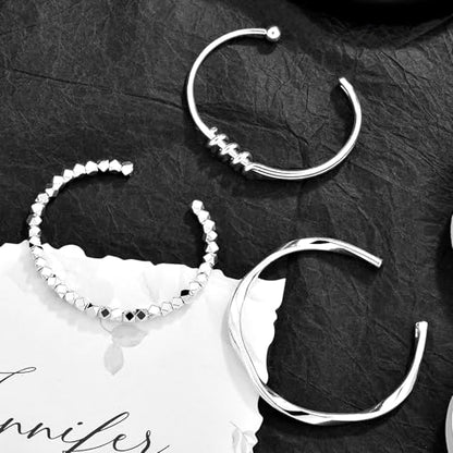 3 Pcs Silver Bracelets for Women, Simple Minimalist Stainless Steel Bangle Set,Women's gift jewelry