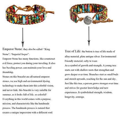 Women Boho Handmade Natural Stone Crystal Leather Bead Wrap Bracelets Collection - style: Colorful Jasper 1W
