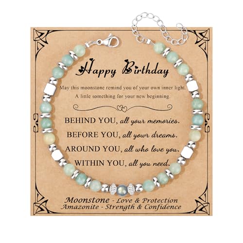 JoycuFF 𝗚𝗶𝗳𝘁𝘀 𝗳𝗼𝗿 𝗪𝗼𝗺𝗲𝗻 𝗠𝗼𝗼𝗻𝘀𝘁𝗼𝗻𝗲 𝗕𝗿𝗮𝗰𝗲𝗹𝗲𝘁 Amazonite Colorful Imperial Jasper Stainless Steel Beads Bracelets, Graduation Christmas Valentines Mothers Day Birthday Gifts - style: Happy Birthday Gifts for Women