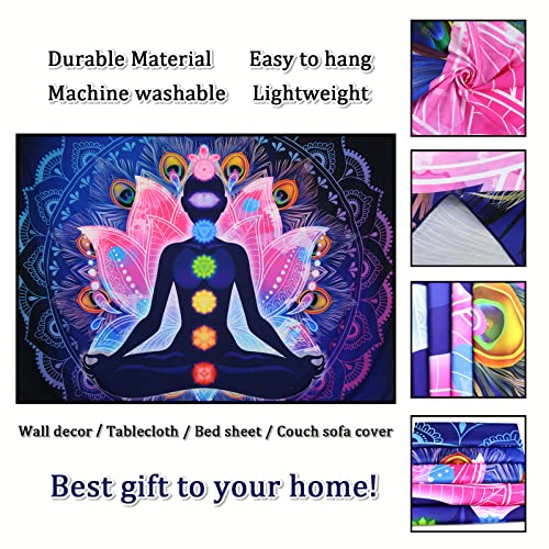 Maccyafst Seven Chakra Tapestry Yoga Meditation Wall Tapestry Colorful Mandala Tapestries Indian Hippie Chakra Wall Hanging for Studio Room (H59.1× W78.7) - size: 59.1"×78.7"